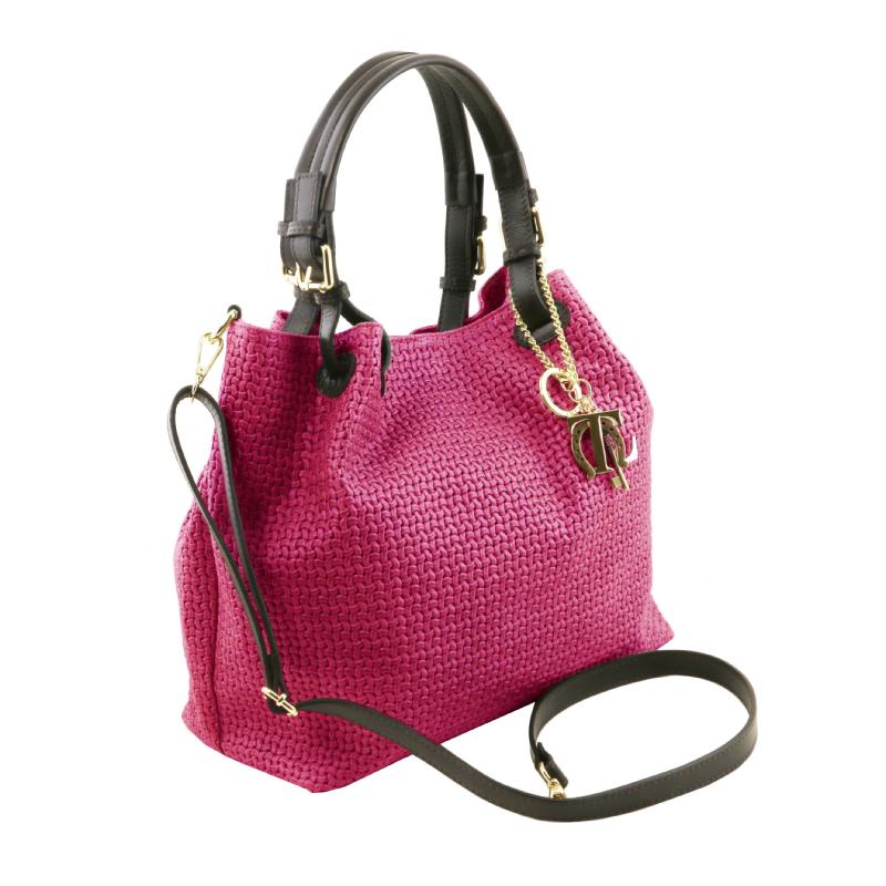 Γυναικεία τσάντα δερμάτινη TL141573 - Φούξια - Πλάγια όψη