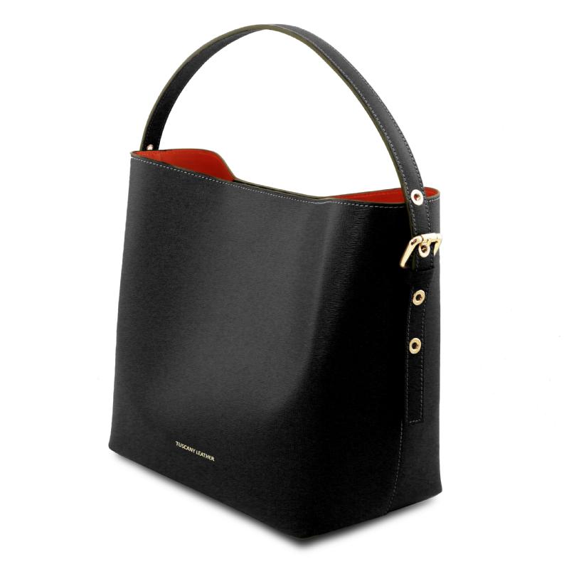 Γυναικεία τσάντα δερμάτινη TL141613 - Μαύρο - Πλάγια όψη