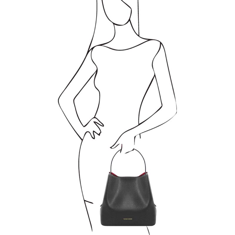 Γυναικεία τσάντα δερμάτινη TL141613 - Μαύρο - Μέγεθος