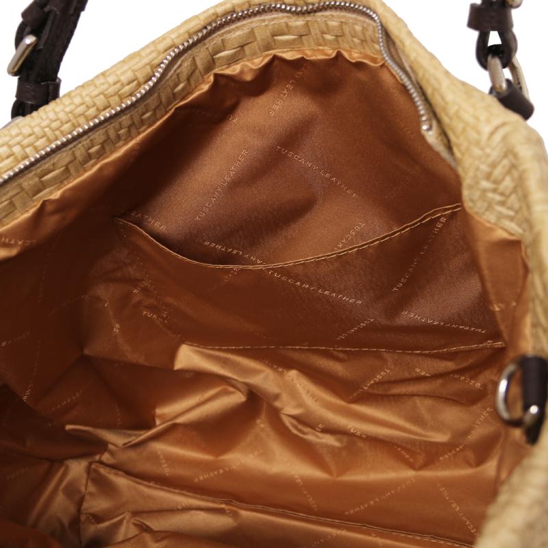 Γυναικεία τσάντα δερμάτινη - TL142066 - Μπεζ - Τσέπη