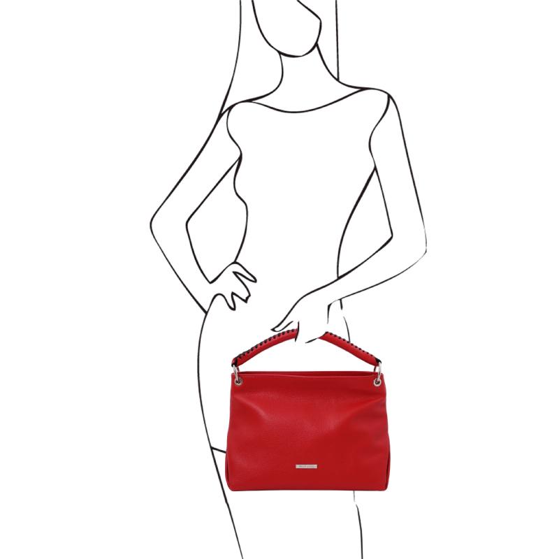 Γυναικεία τσάντα δερμάτινη - TL142087 - Κόκκινο lipstick - Μέγεθος