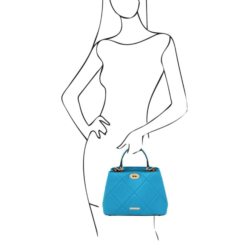 Γυναικεία τσάντα δερμάτινη - TL142132 - Μπλε ανοιχτό - Μέγεθος