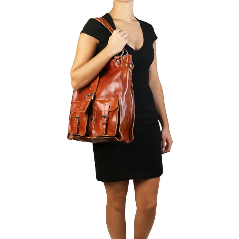 Γυναικεία  Τσάντα Ώμου Δερμάτινη - Melissa - TL140928 - Μελί - Μέγεθος