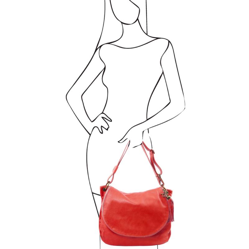 Γυναικεία τσάντα ώμου δερμάτινη TL141110 - Κόκκινο lipstick - Μέγεθος