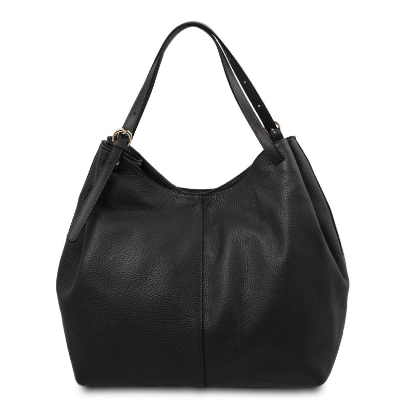 Γυναικεία τσάντα ώμου δερμάτινη - Cinzia - TL142144 - Μαύρο - Πίσω όψη