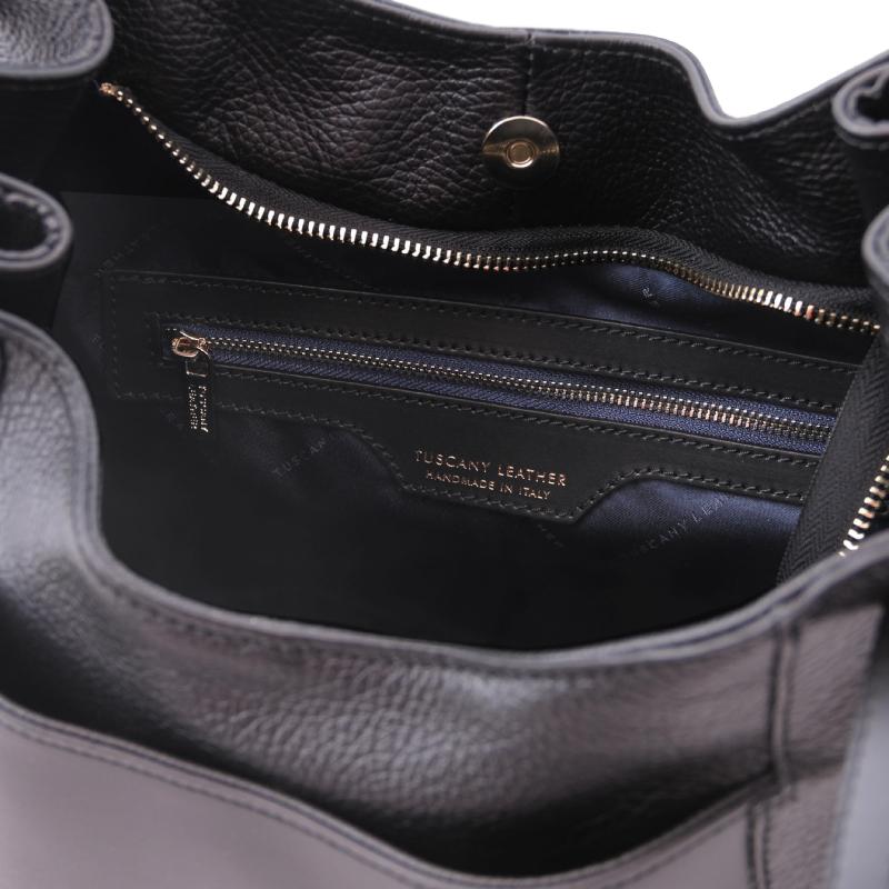Γυναικεία τσάντα ώμου δερμάτινη - Cinzia - TL142144 - Μαύρο - Εσωτερικό