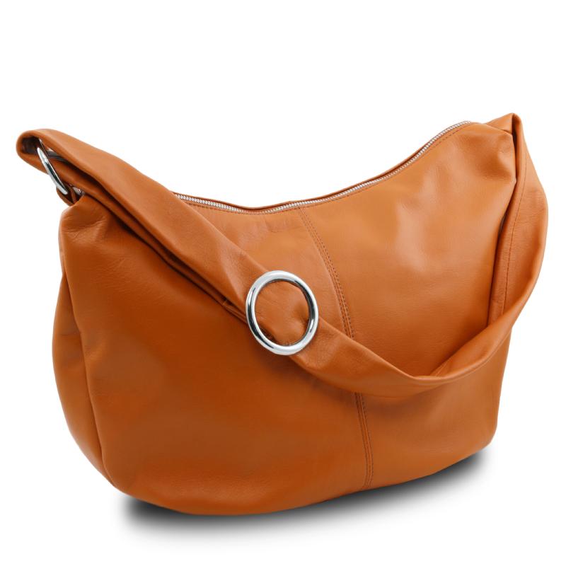 Γυναικεία τσάντα δερμάτινη TL140900 - Κονιάκ - Πλάγια όψη 