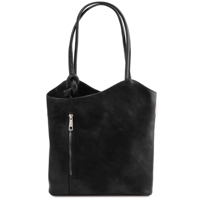 Γυναικεία τσάντα ώμου/πλάτης δερμάτινη patty   Μαύρο