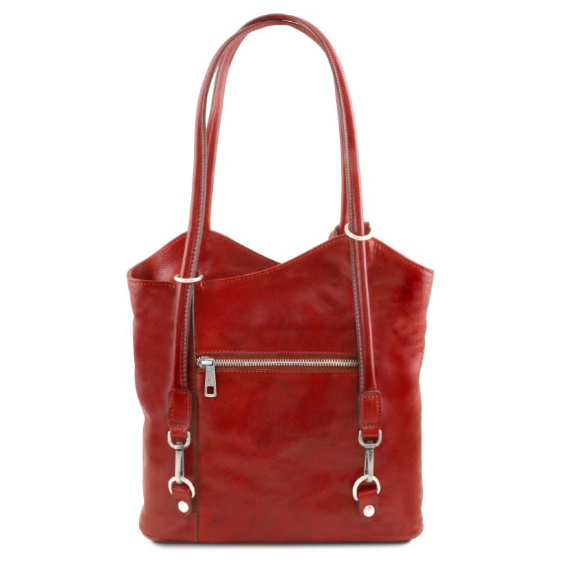 Γυναικεία τσάντα ώμου/πλάτης δερμάτινη Patty - Κόκκινο - Πίσω όψη