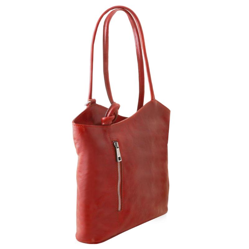 Γυναικεία τσάντα ώμου/πλάτης δερμάτινη Patty - Κόκκινο - Πλάγια όψη