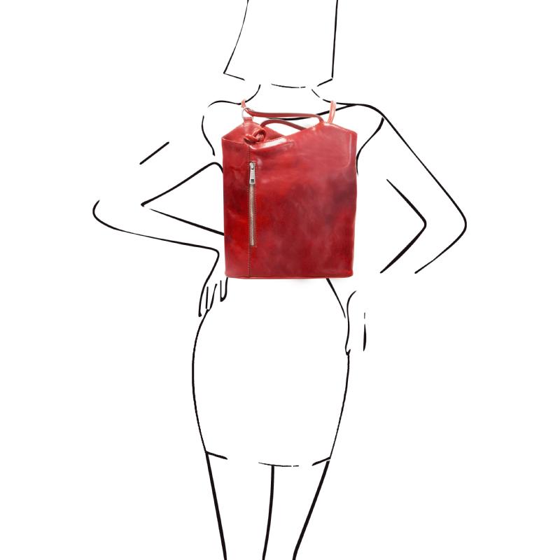 Γυναικεία τσάντα ώμου/πλάτης δερμάτινη Patty - Κόκκινο - Μέγεθος