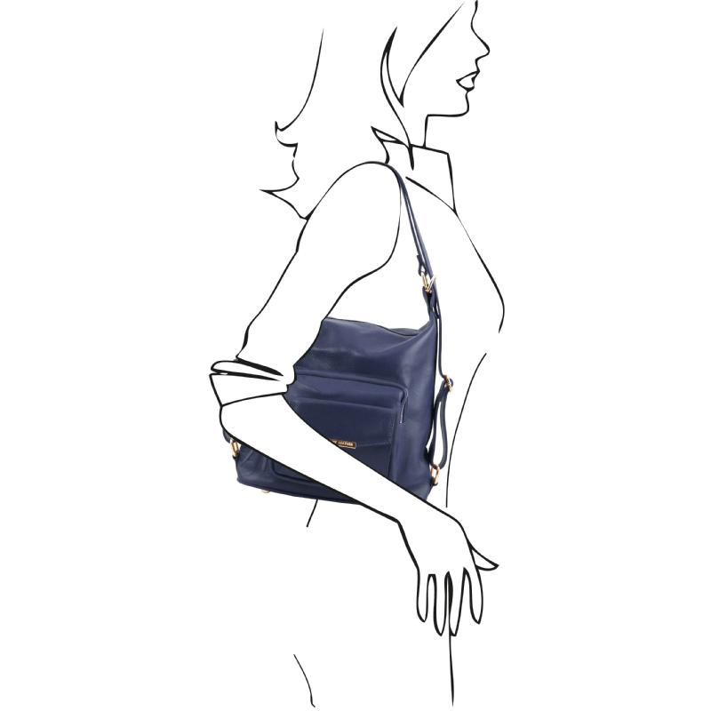 Γυναικεία τσάντα ώμου / πλάτης δερμάτινη TL141535 - Μπλε σκούρο - Μέγεθος
