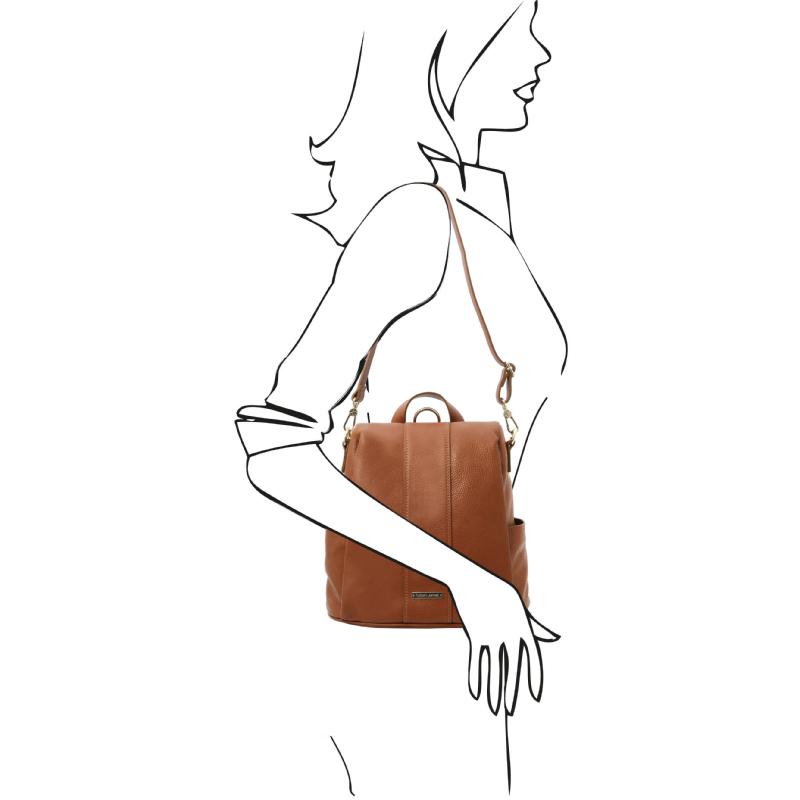 Γυναικεία τσάντα ώμου / πλάτης δερμάτινη TL142138 - Κονιάκ - Μέγεθος - Ώμος
