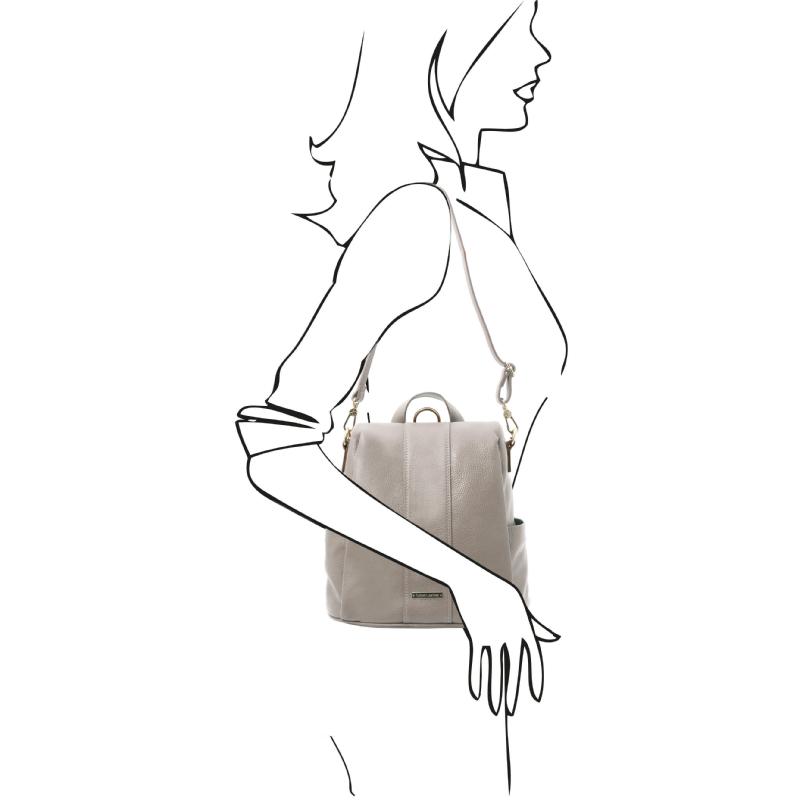 Γυναικεία τσάντα ώμου / πλάτης δερμάτινη TL142138 - Γκρι ανοιχτό - Μέγεθος - Ώμου