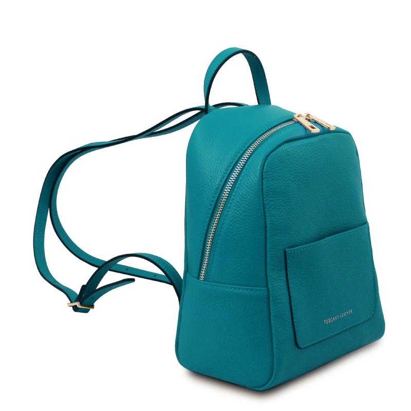 Γυναικεία τσάντα πλάτης δερμάτινη - TL142052 - Τιρκουάζ - Πλάγια όψη