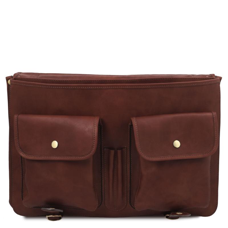 Τσάντα laptop δερμάτινη Ancona - TL142073 - Καφέ - Μπροστινές τσέπες