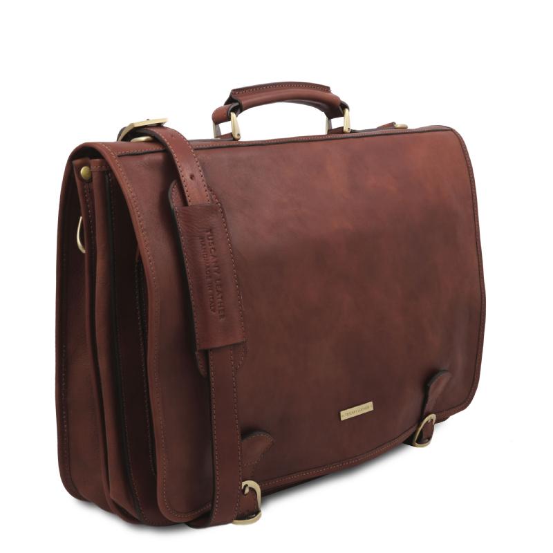 Τσάντα laptop δερμάτινη Ancona - TL142073 - Καφέ - Πλάγια όψη