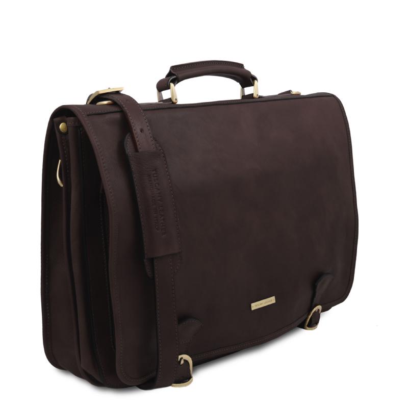 Τσάντα laptop δερμάτινη Ancona - TL142073 - Καφέ σκούρο - Πλάγια όψη