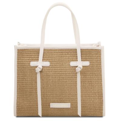 Γυναικεία Τσάντα Ώμου Δερμάτινη Frame Straw - TL142566 - Λευκό