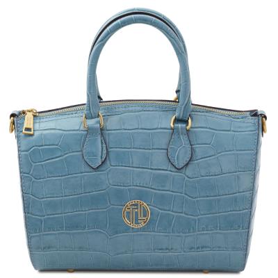 Γυναικεία Τσάντα Δερμάτινη Layla Croc - TL142398 - Μπλε ανοιχτό