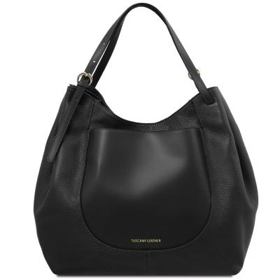 Γυναικεία τσάντα ώμου δερμάτινη - Cinzia - TL142144 - Μαύρο